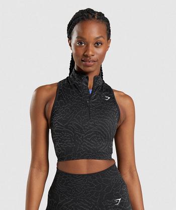 Gymshark Adapt Animal Seamless 1/2 Zip Beskurna Toppar Dam Svarta | SE 2585MQZ